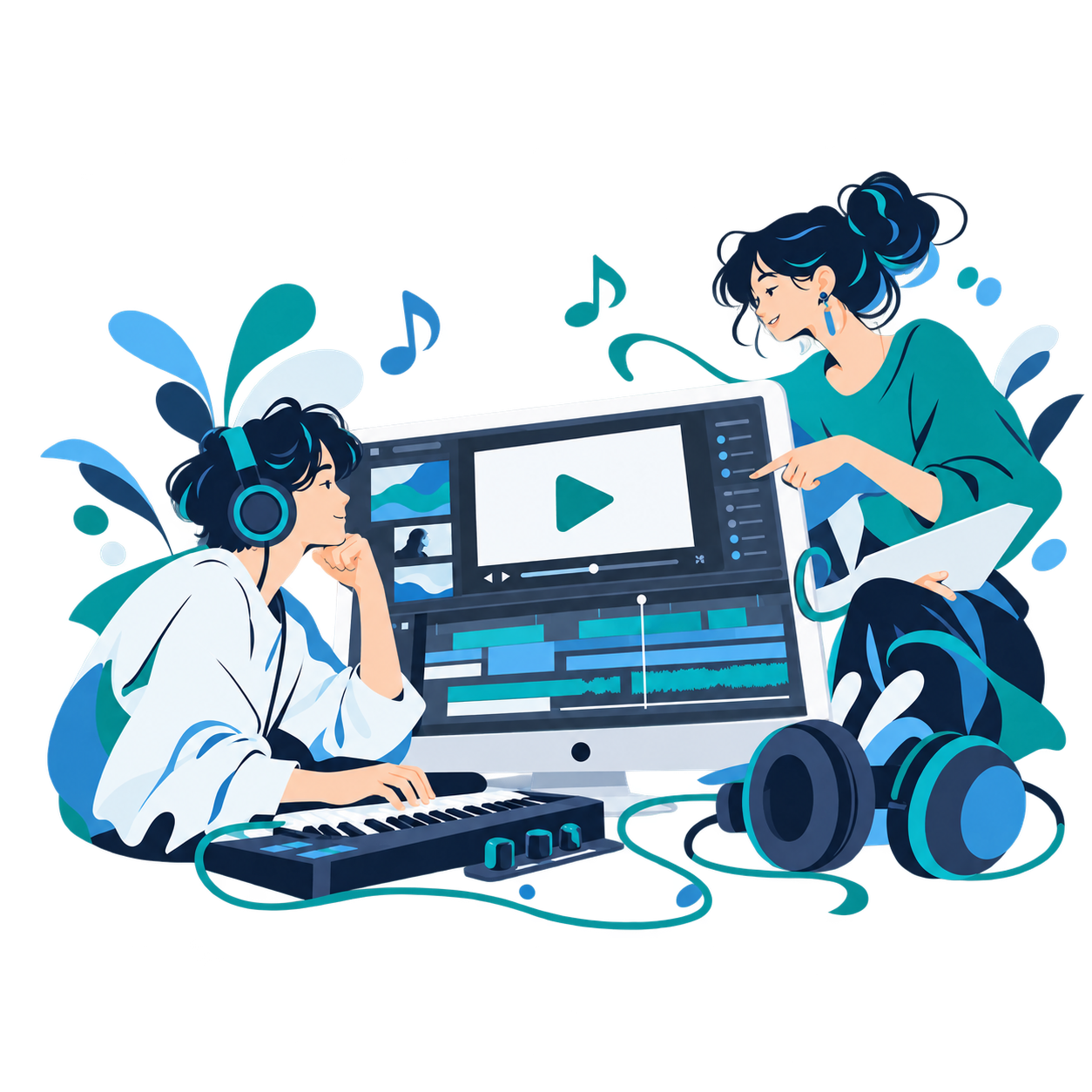 映像編集と音楽制作を表すイラスト